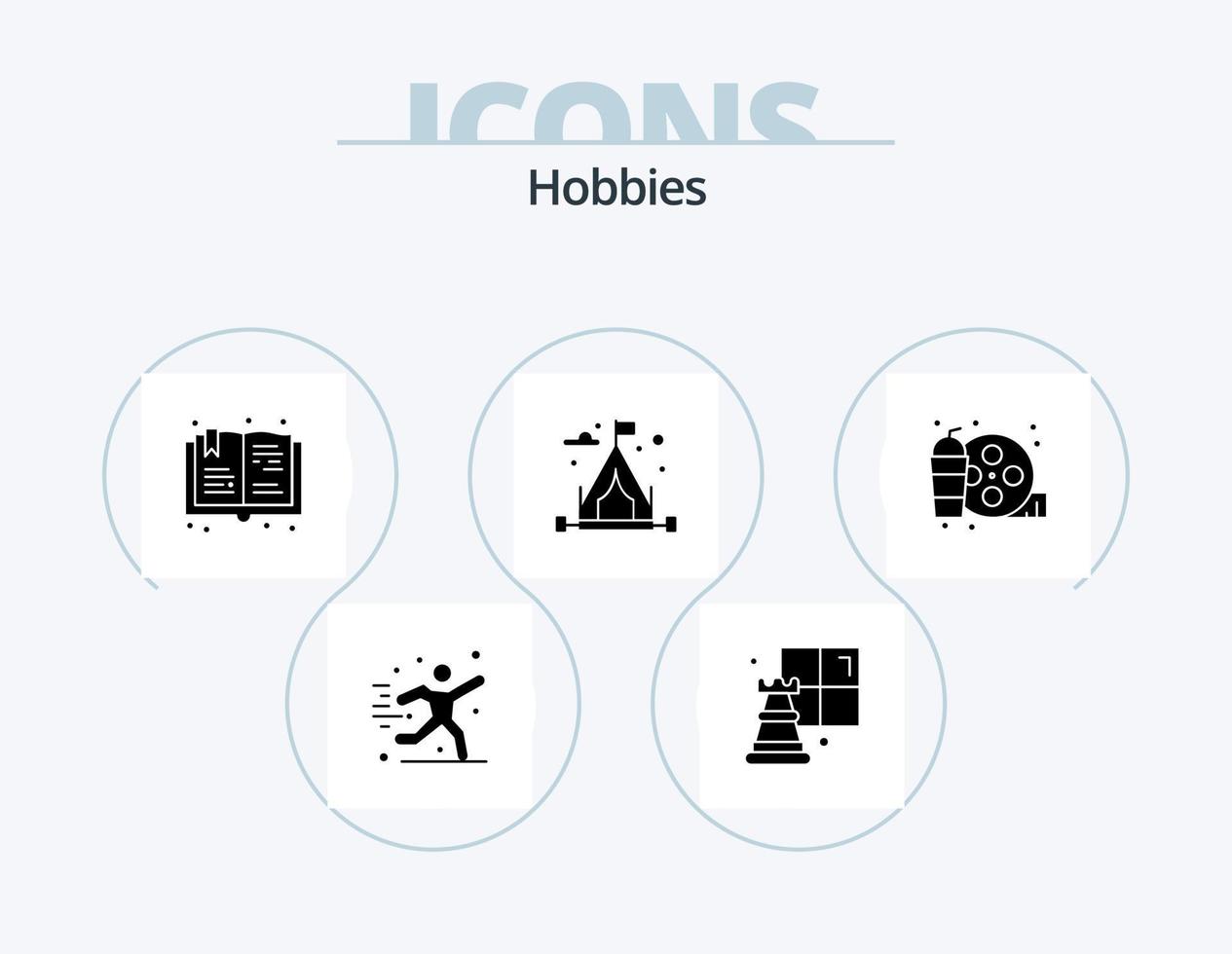 hobbies glyph icon pack 5 diseño de iconos. pasatiempo. beber. leer. real. aficiones vector