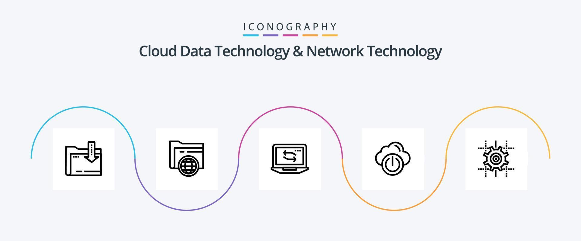 Cloud Data Technology And Network Technology Line 5 Icon Pack Including gear . off. computer. network. cloud vector