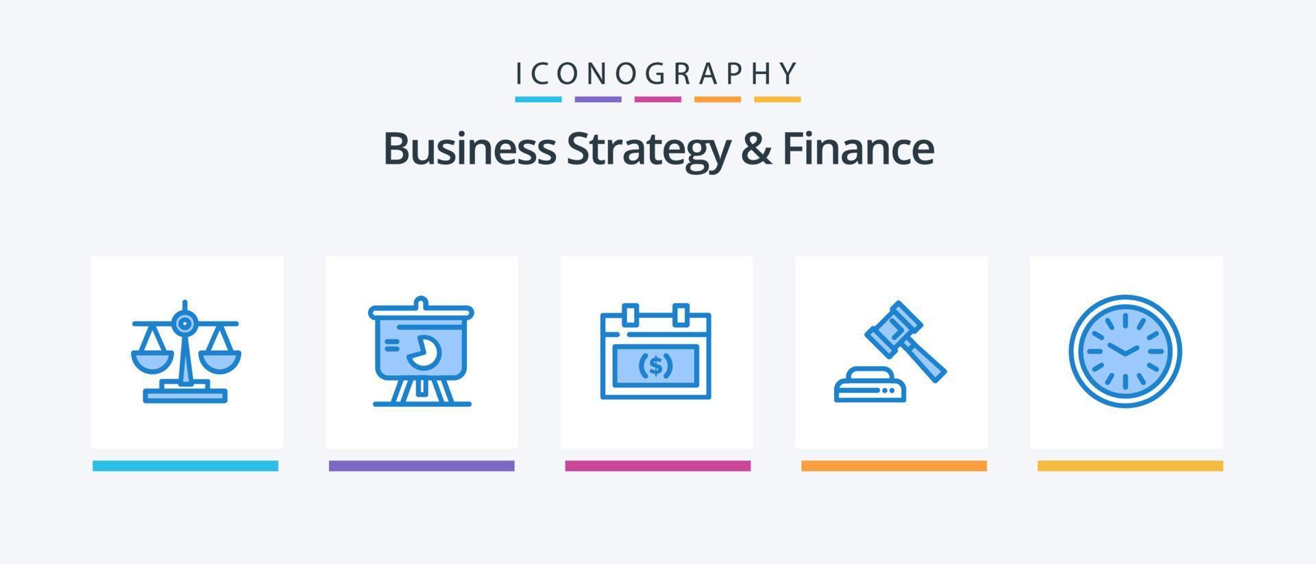 Business Strategy And Finance Blue 5 Icon Pack Including clock. hammer. graph. court. money. Creative Icons Design vector