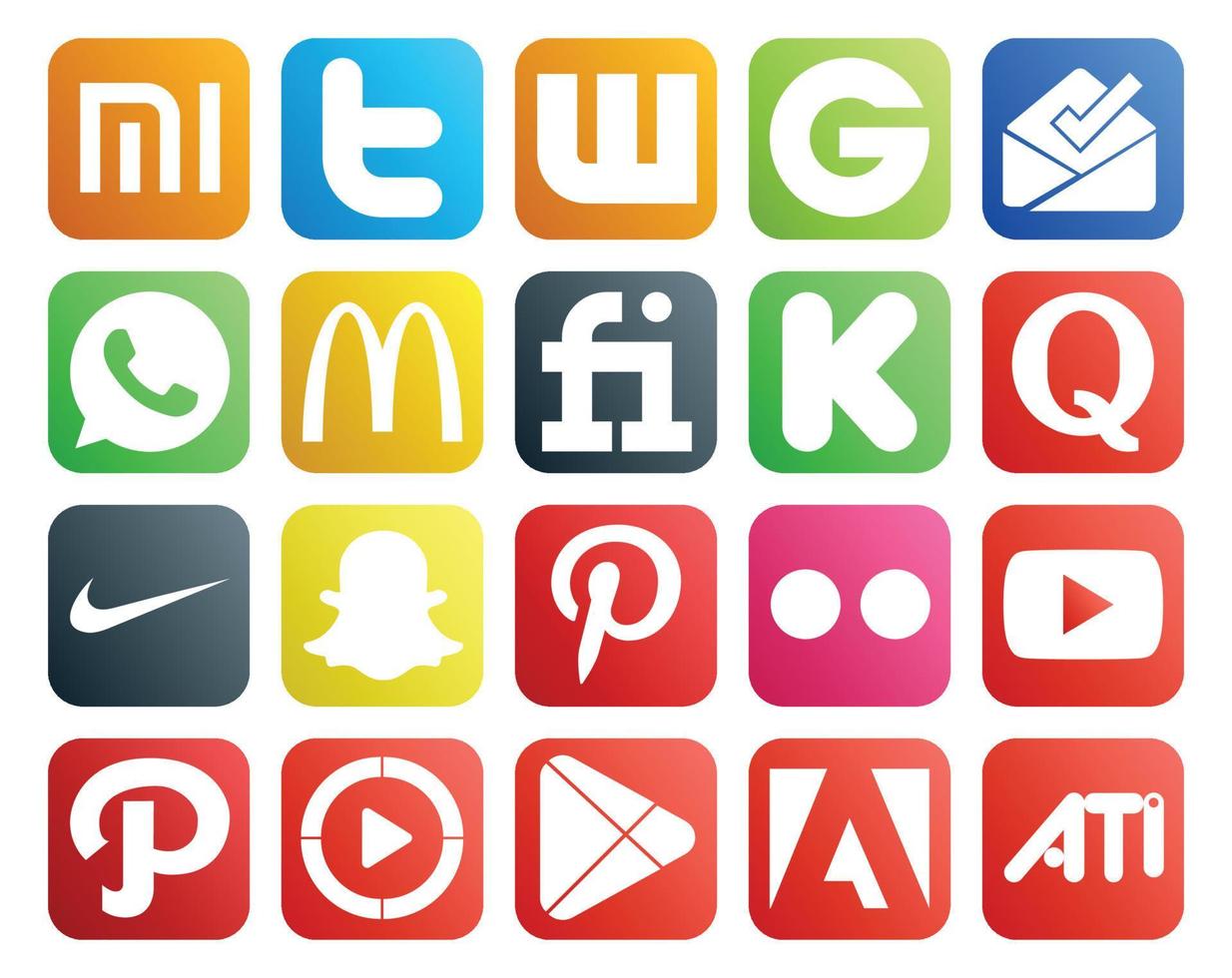 20 Social Media Icon Pack Including video flickr fiverr pinterest nike vector