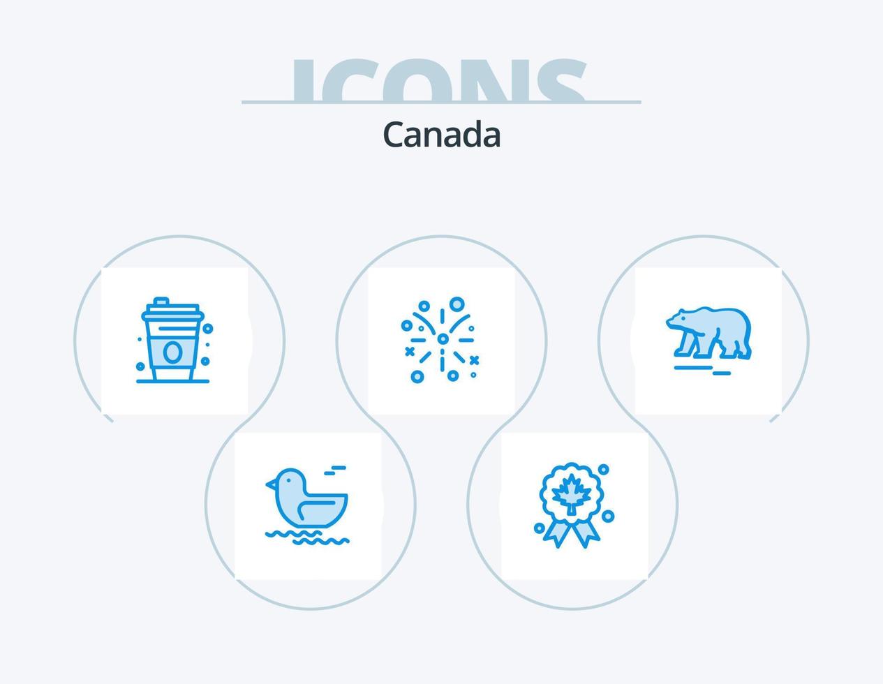 Canadá icono azul paquete 5 diseño de iconos. . polar. beber. oso. fuego vector