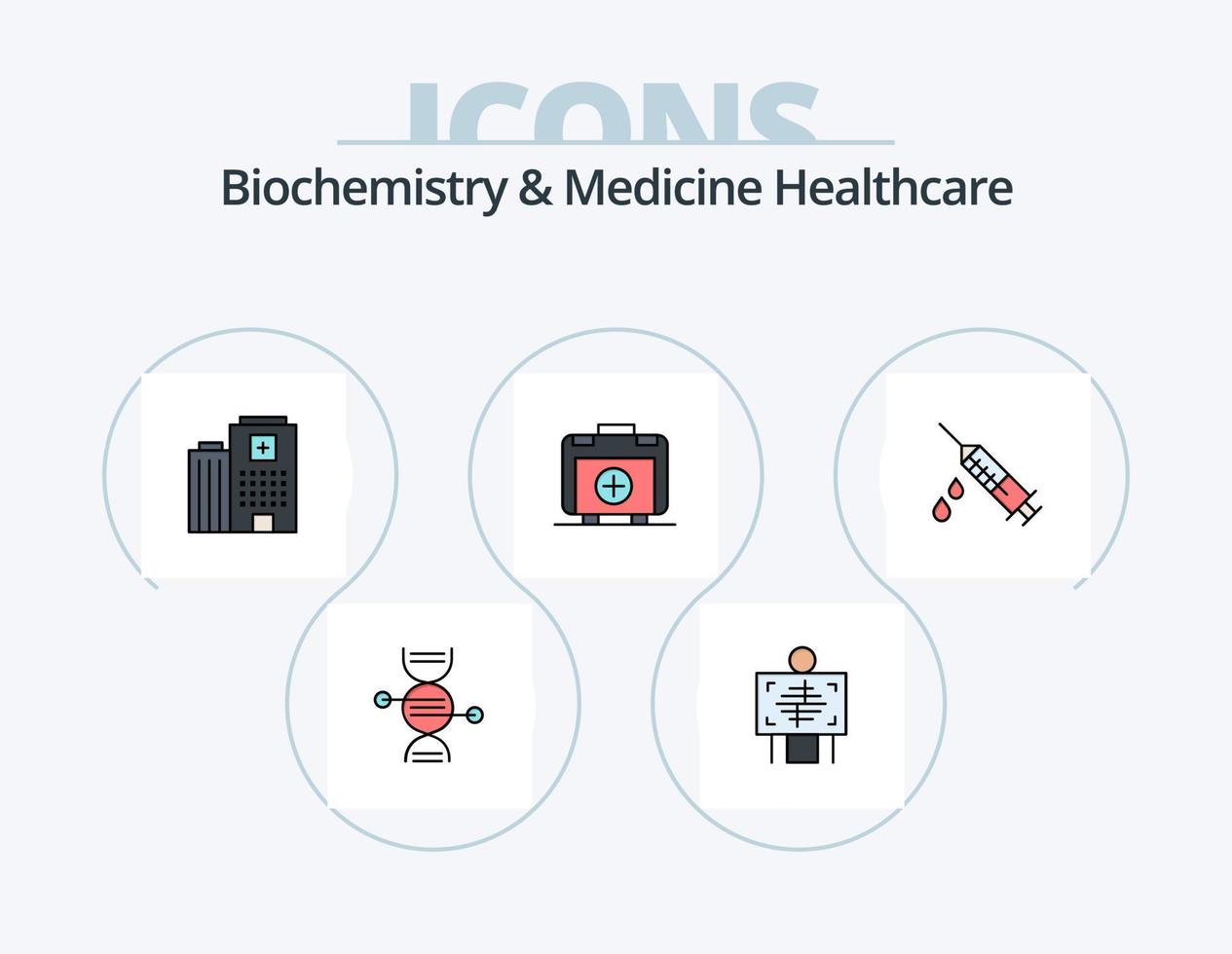 Biochemistry And Medicine Healthcare Line Filled Icon Pack 5 Icon Design. medical. female. xray. male. vector