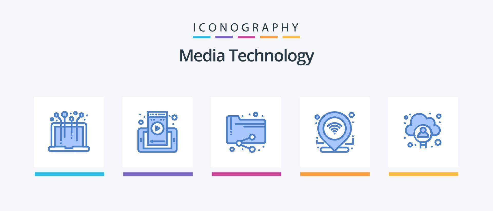 Media Technology Blue 5 Icon Pack Including cloud. connection. share. location. check in. Creative Icons Design vector