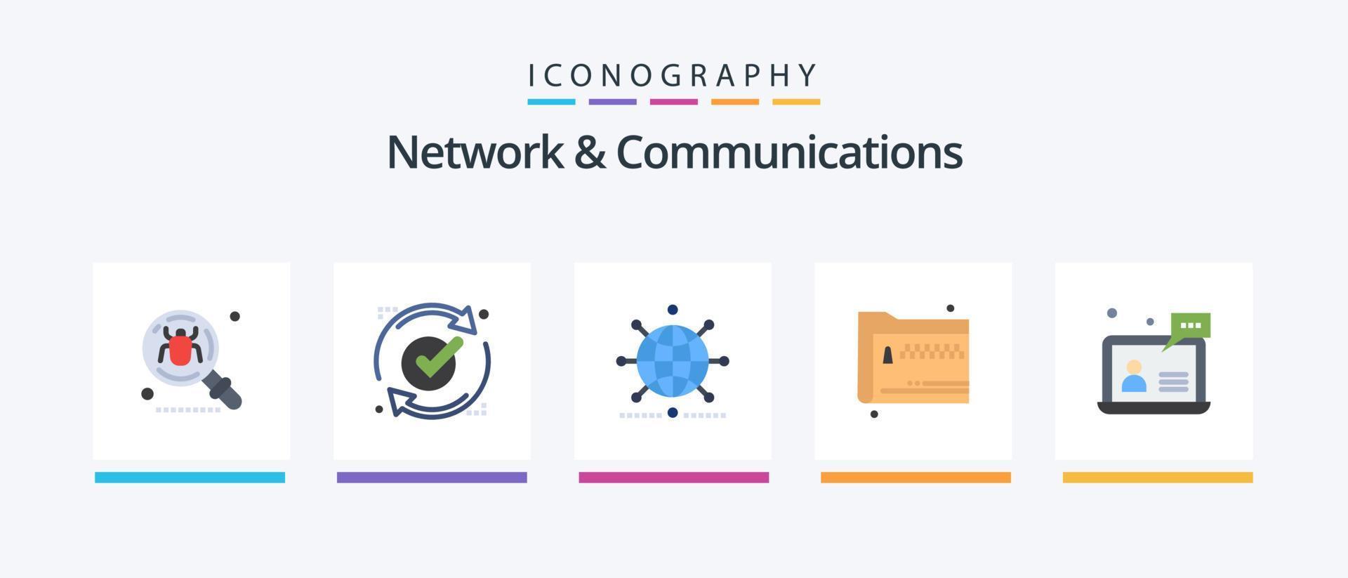 Paquete de 5 iconos planos de red y comunicaciones que incluye archivos. carpeta. recargar. mundo. red. diseño de iconos creativos vector