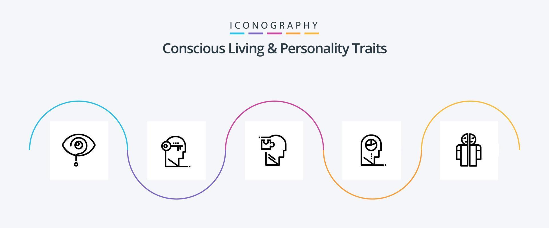 Concious Living And Personality Traits Line 5 Icon Pack Including man. human. mind. solution. mind vector