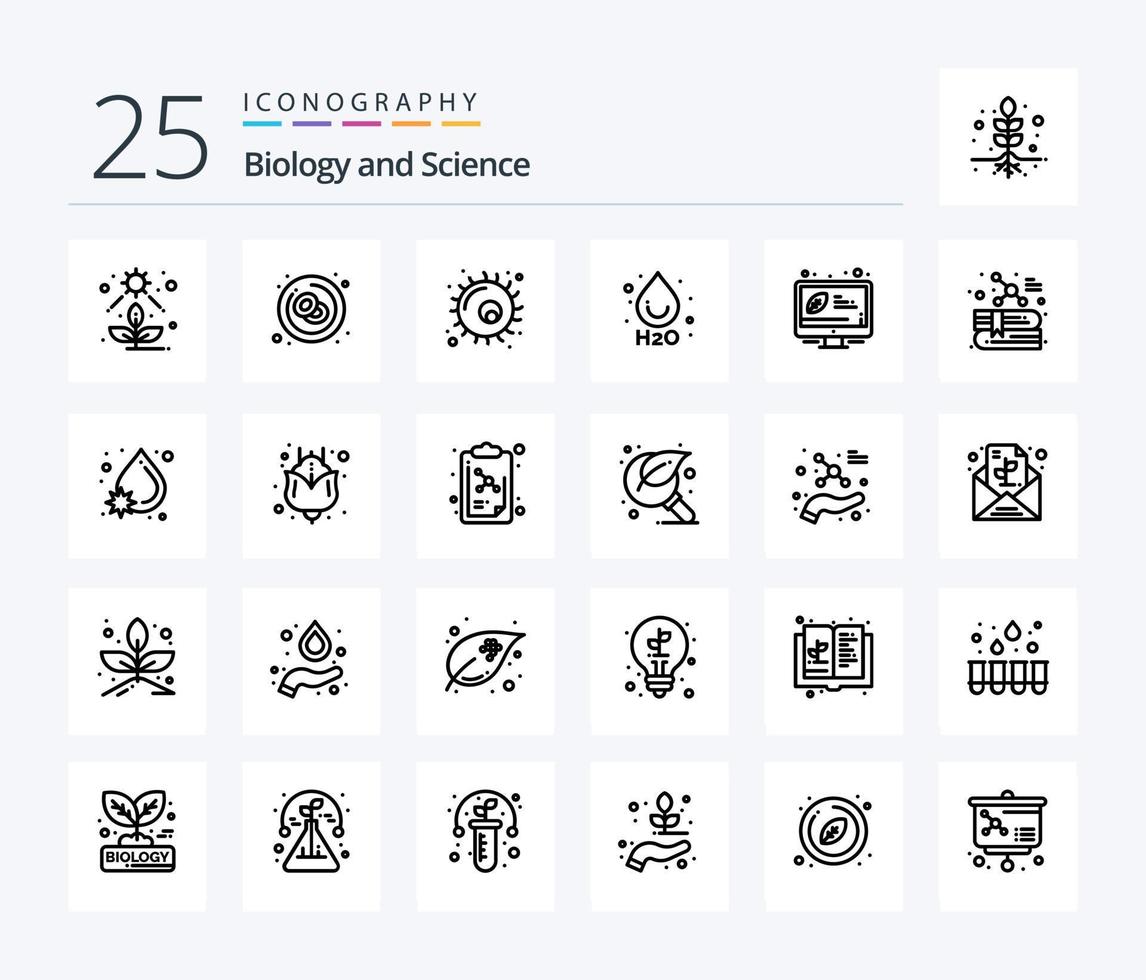 Biology 25 Line icon pack including ecology. water. red. ho. plant vector