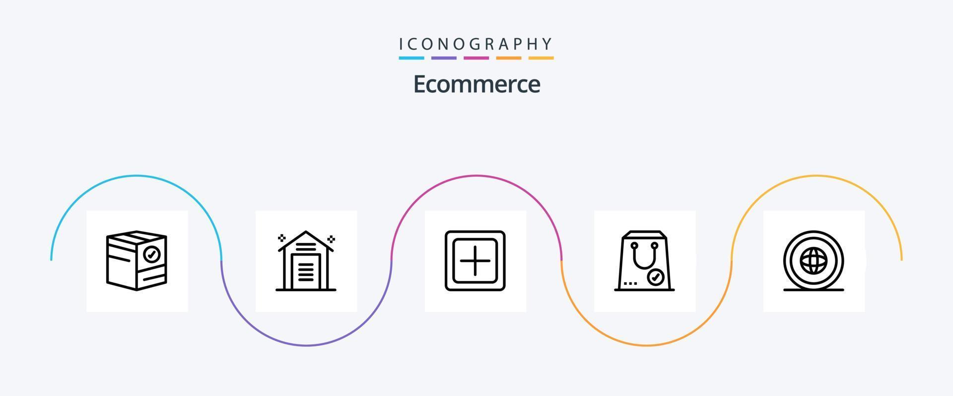 Ecommerce Line 5 Icon Pack Including e. check. storehouse. plus. increase vector