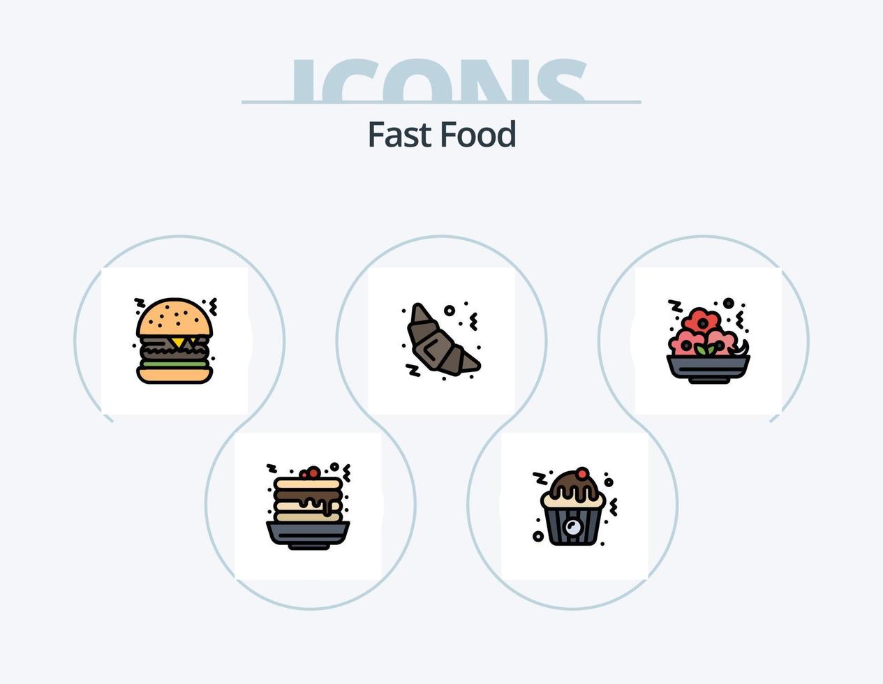 paquete de iconos llenos de línea de comida rápida 5 diseño de iconos. . alimento. alimento. Comida rápida. papas fritas vector