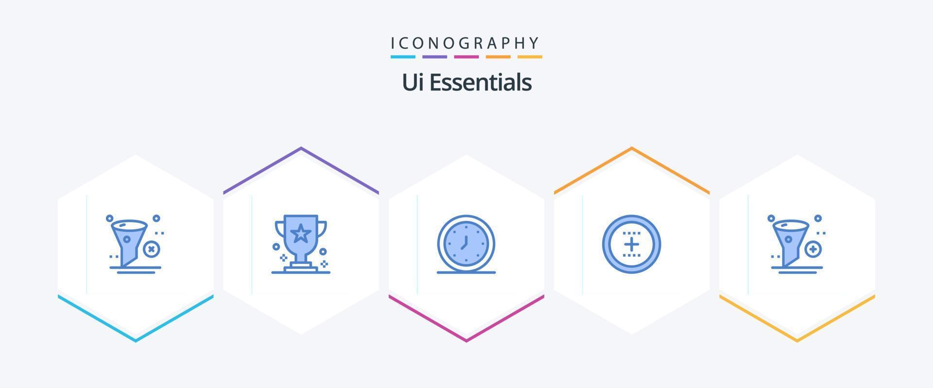 Ui Essentials 25 Blue icon pack including interface. add. prize. timer. clock vector