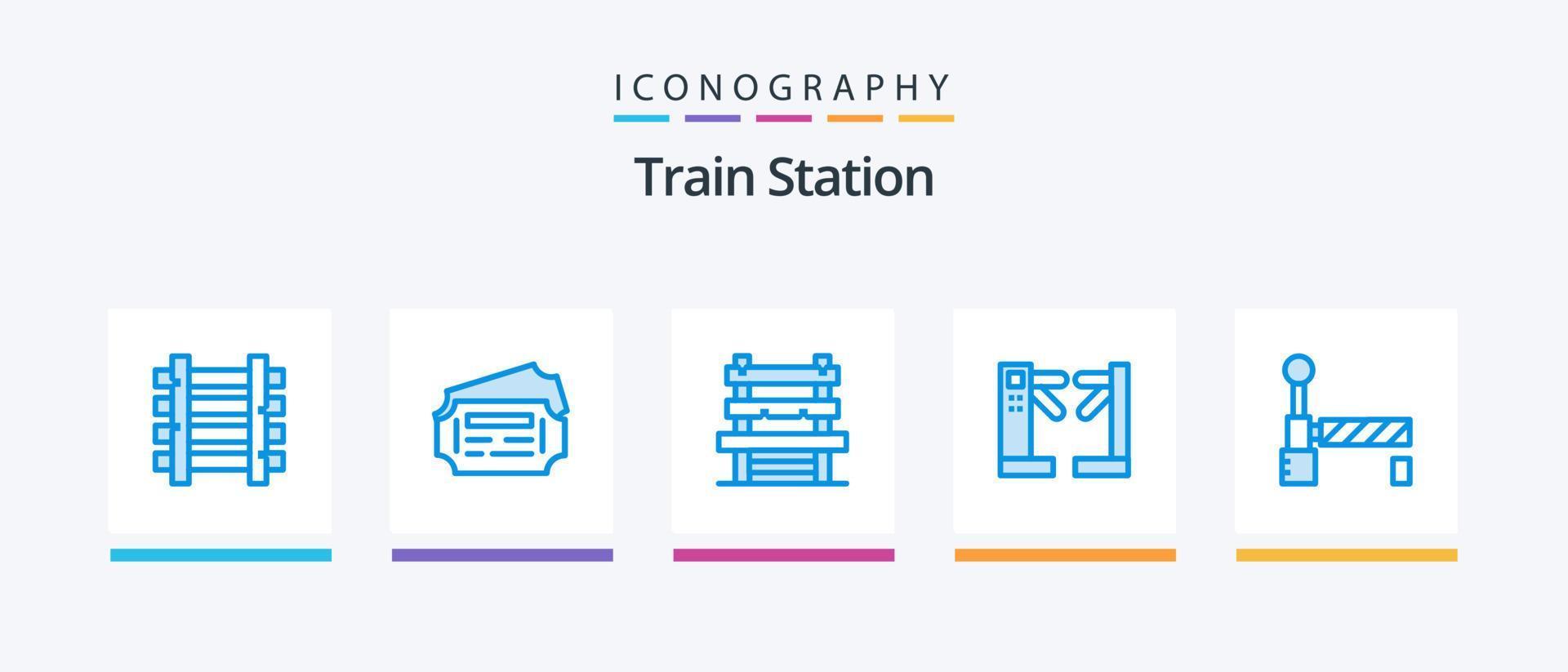 Train Station Blue 5 Icon Pack Including station. flag. room. underground. control. Creative Icons Design vector