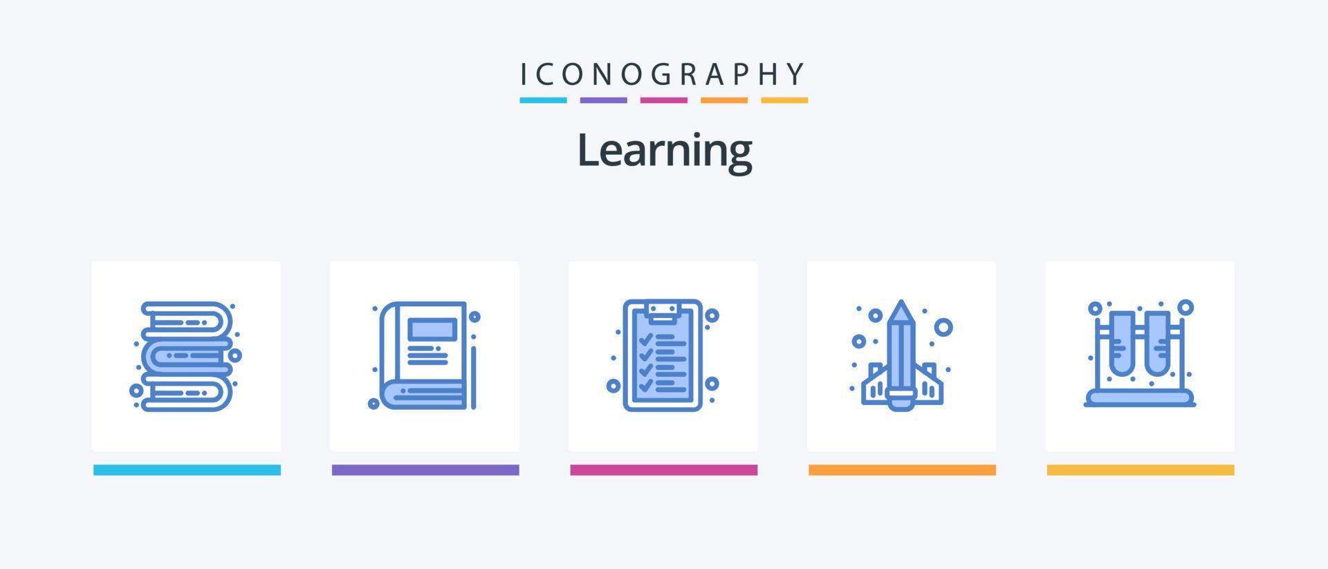 Learning Blue 5 Icon Pack Including lab. chemistry. education. rocket. knowledge. Creative Icons Design vector