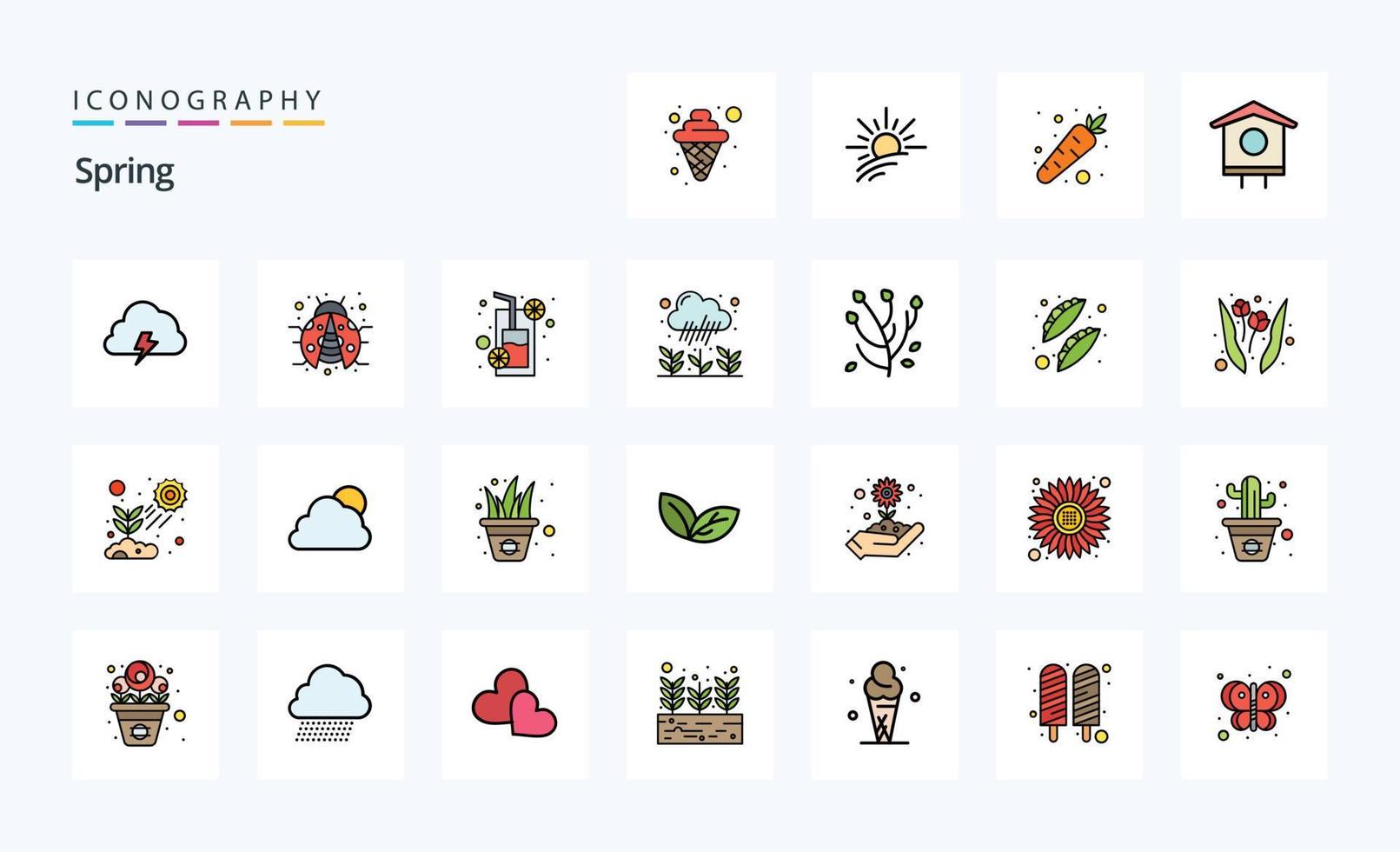 paquete de iconos de estilo lleno de 25 líneas de primavera vector
