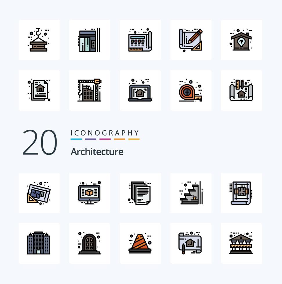 20 Architecture Line Filled Color icon Pack like stage steps construction paper enterprise architecture vector