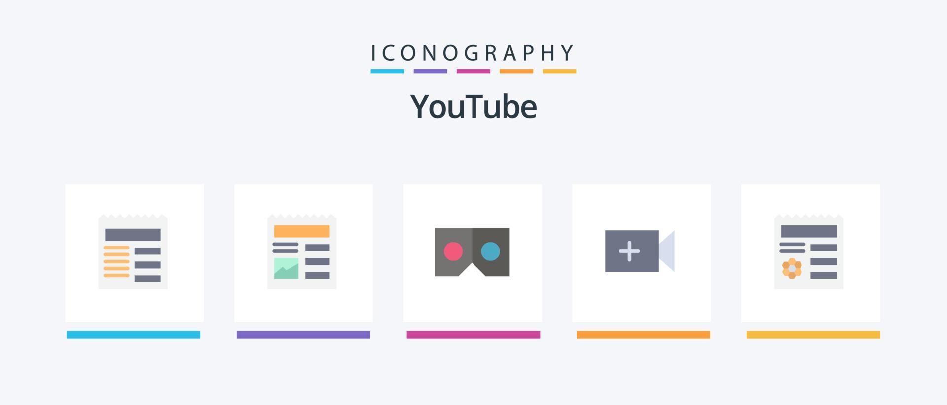 paquete de iconos de youtube flat 5 que incluye manu. básico. 3d. ui video. diseño de iconos creativos vector