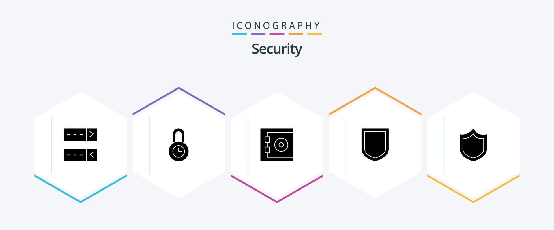 Security 25 Glyph icon pack including . . safe. shield. defense vector