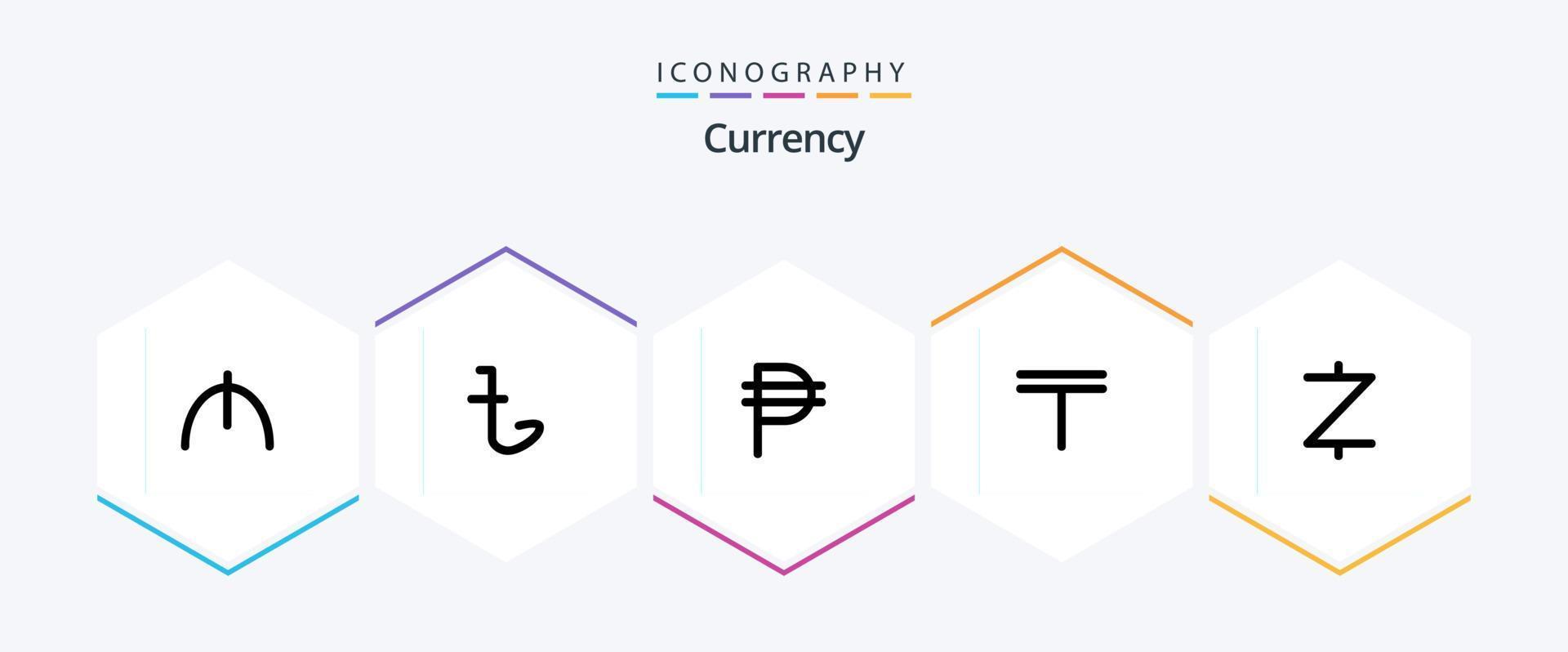 Currency 25 Line icon pack including kazakhstan . tenge . taka. forex vector