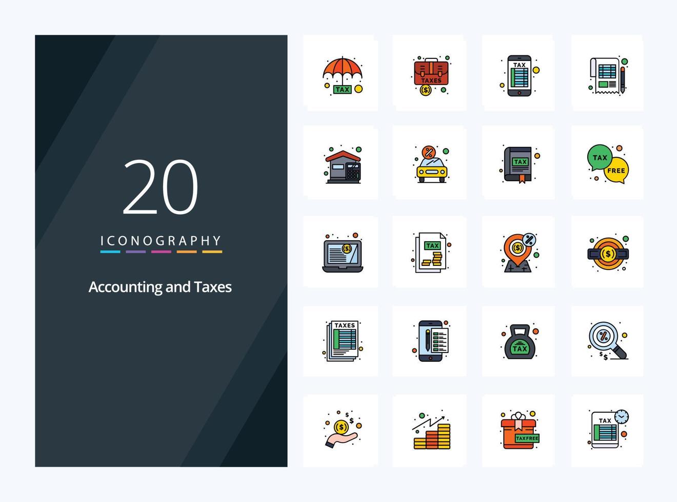 20 Taxes line Filled icon for presentation vector