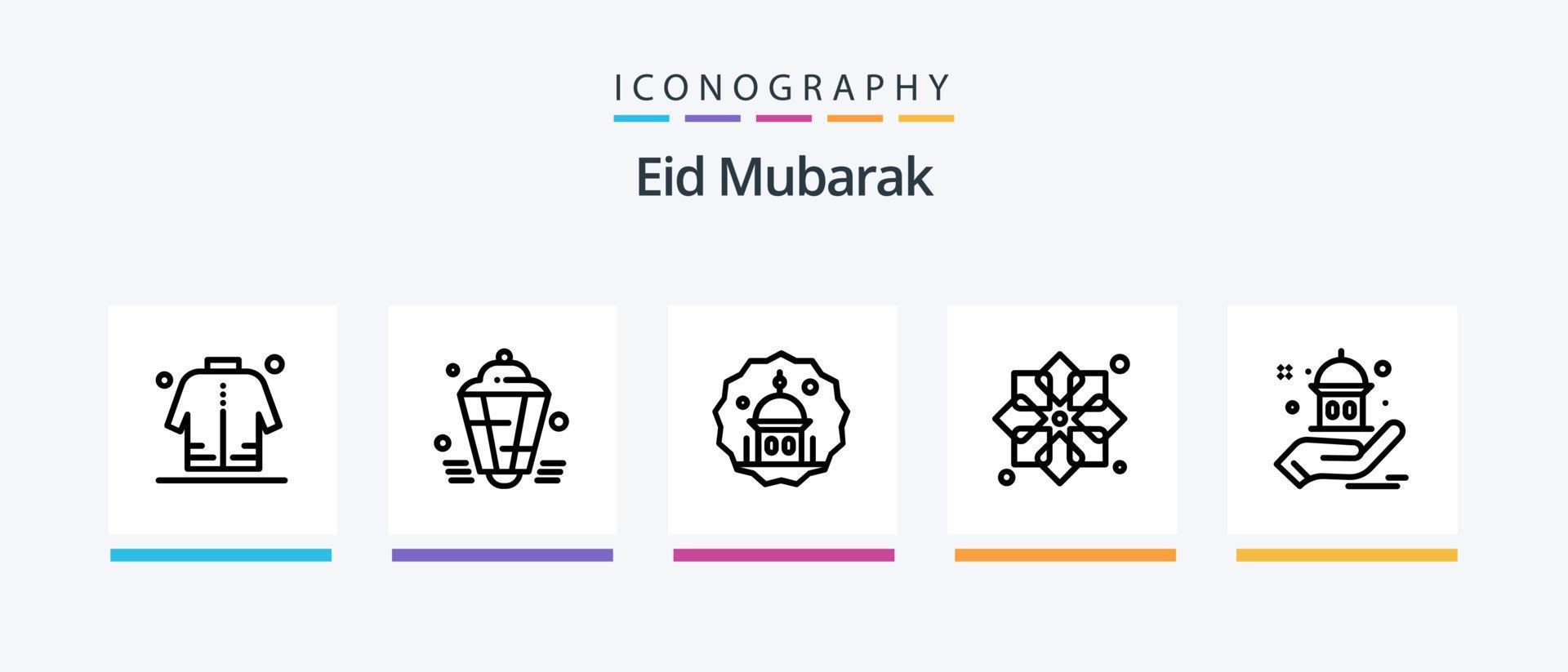 Eid Mubarak Line 5 Icon Pack Including celebration. moon. glow. muslims. star. Creative Icons Design vector