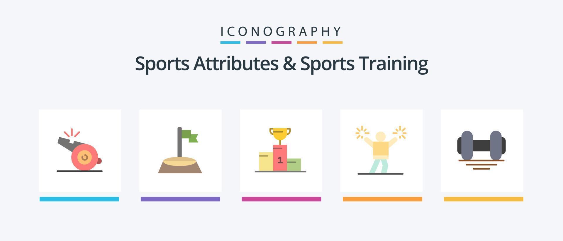 Atributos deportivos y paquete de íconos de 5 planos de entrenamiento deportivo que incluye mancuerna. alentar. bol. animadoras. copa. diseño de iconos creativos vector