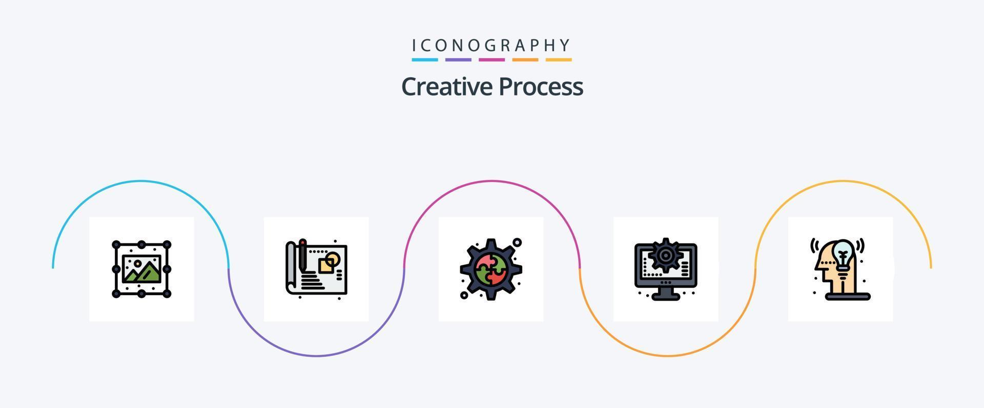 Creative Process Line Filled Flat 5 Icon Pack Including idea. process. process. creative. process vector