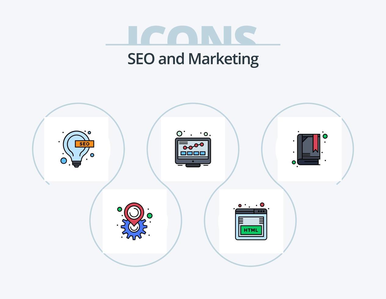 Seo Line Filled Icon Pack 5 Icon Design. seo. web. earnings. virus. browser vector