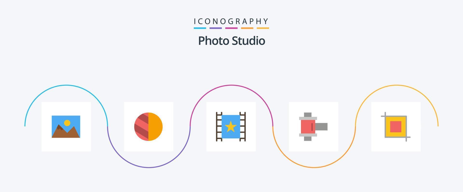 paquete de iconos de 5 planos de estudio fotográfico que incluye. herramienta. pag. cultivo. foto vector