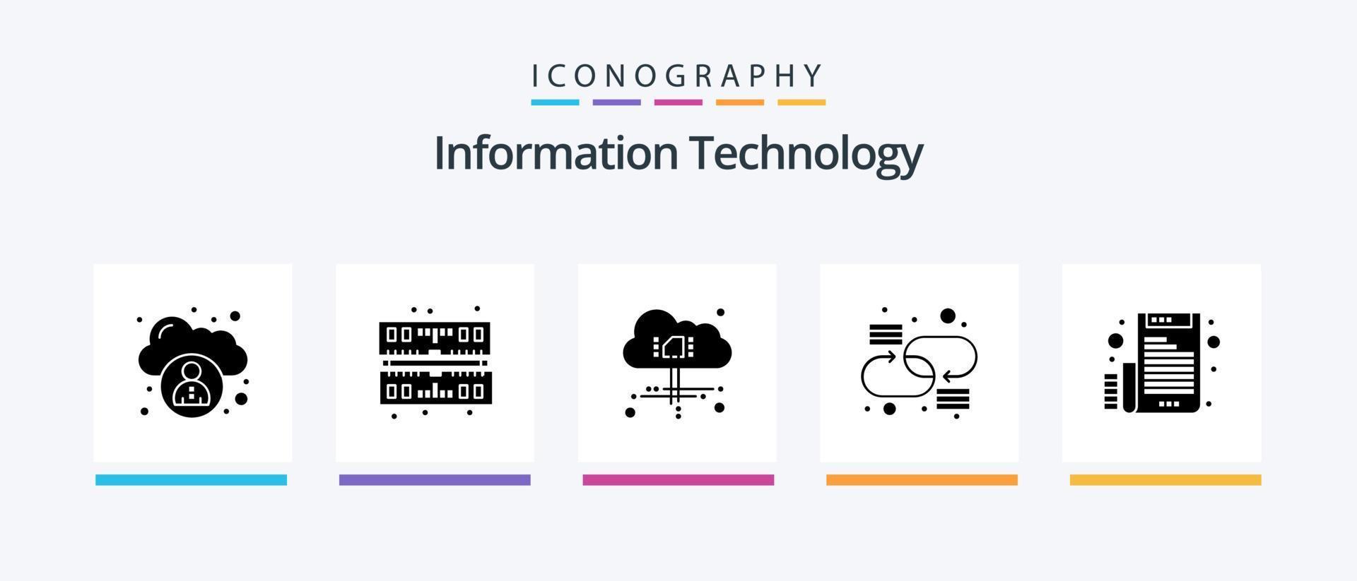 Information Technology Glyph 5 Icon Pack Including . file. power. email. network. Creative Icons Design vector