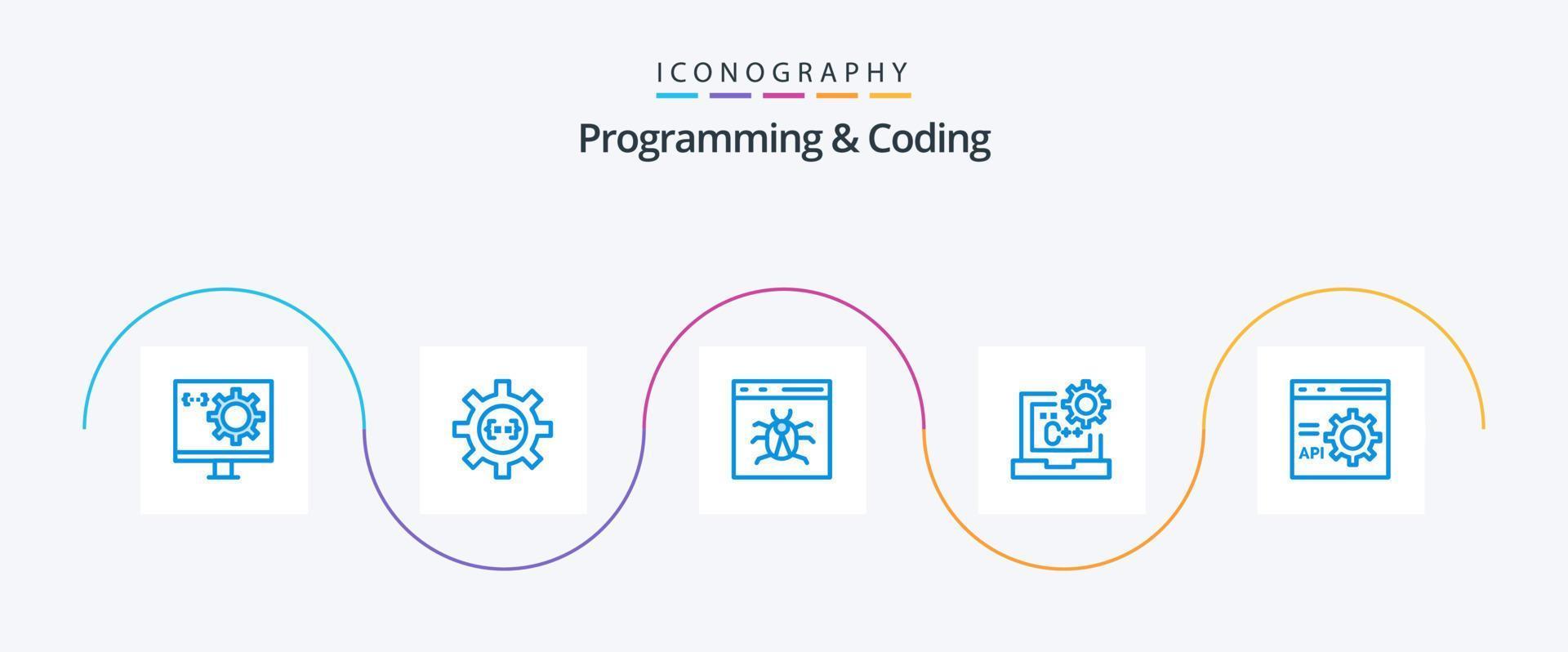 Programming And Coding Blue 5 Icon Pack Including coding. c. development. development. bug vector