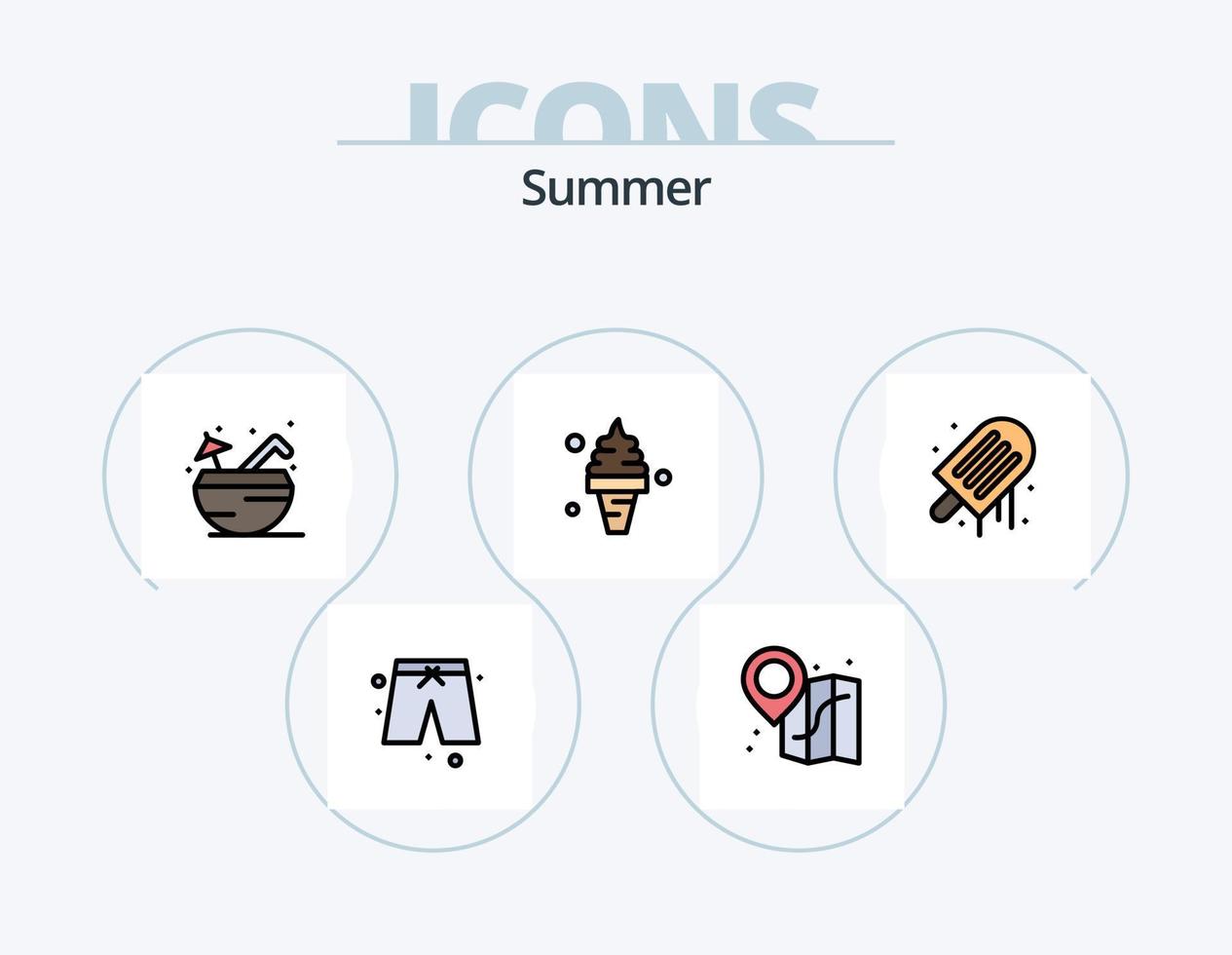 Summer Line Filled Icon Pack 5 Icon Design. . dinner. cloths. decoration. beach vector