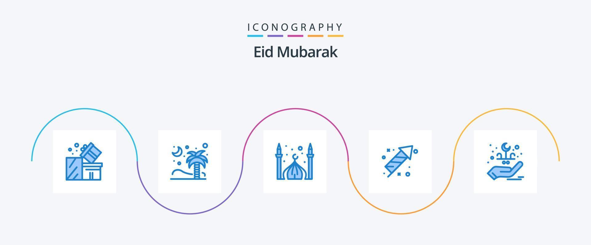 Eid Mubarak Blue 5 Icon Pack Including celebration. firecracker. islamic. eid. cresent vector