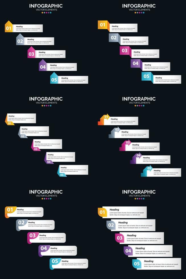 Vector 6 Infographics Pack Presentation slide template 5 Steps cycle diagrams and timelines