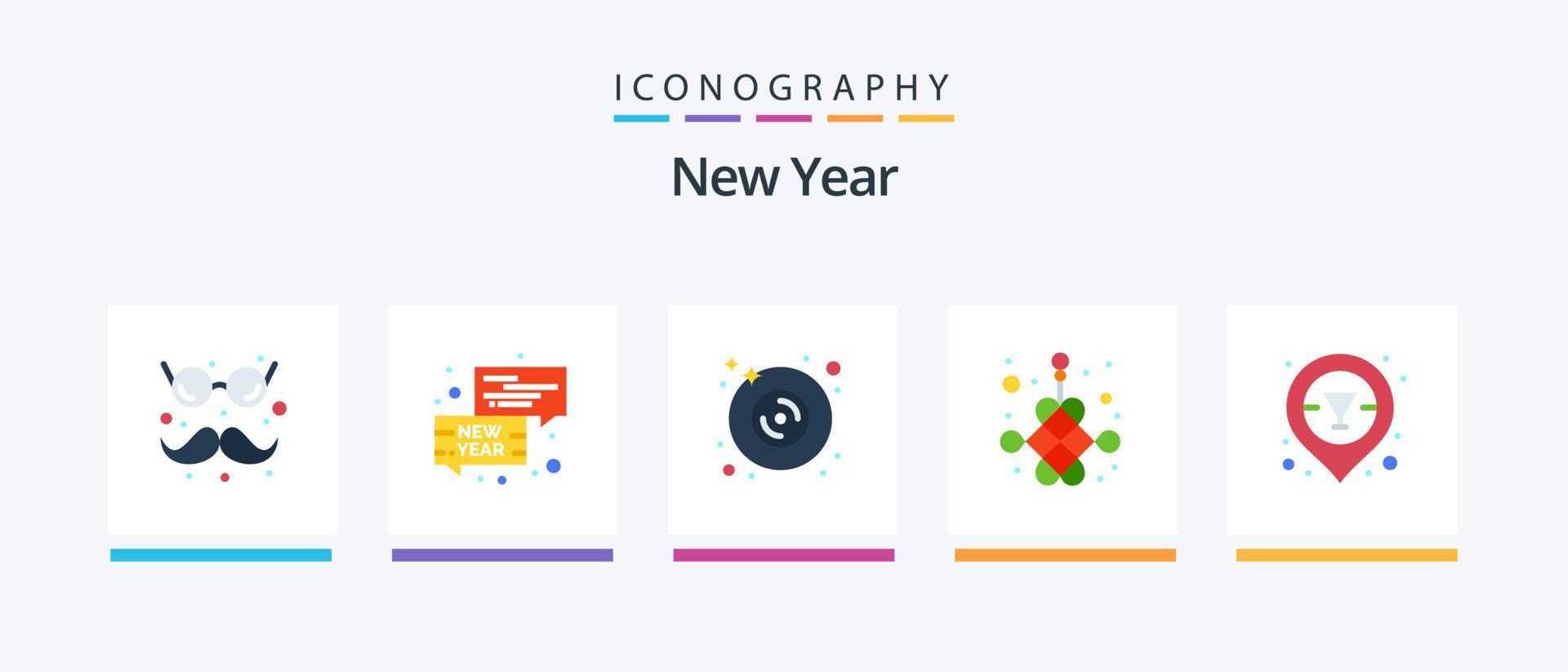 New Year Flat 5 Icon Pack Including liquor. year. disk. new. chinese. Creative Icons Design vector