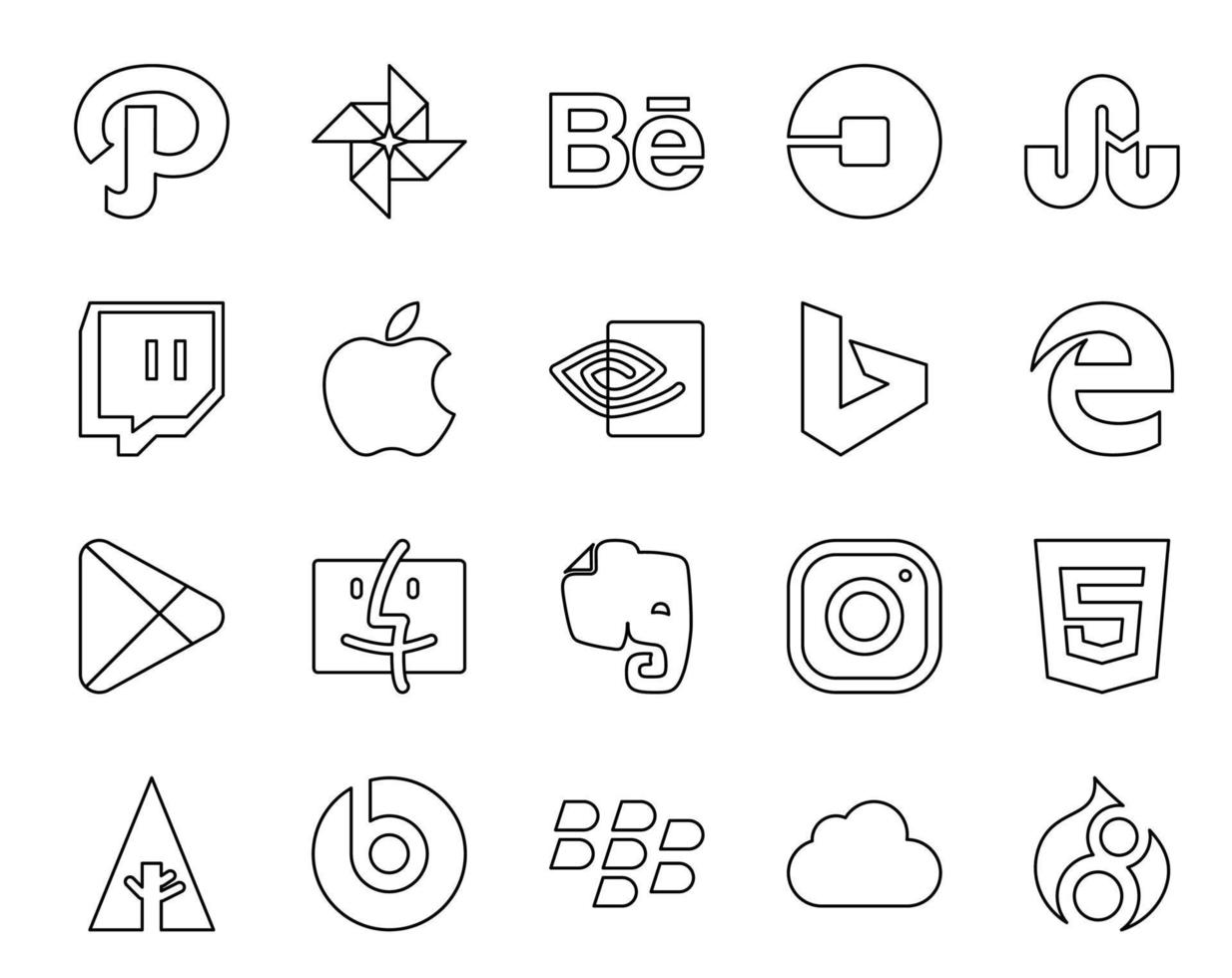 20 Social Media Icon Pack Including html evernote apple finder google play vector