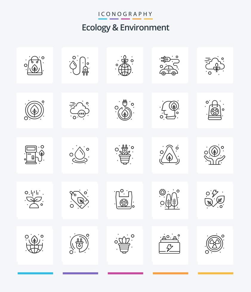 Creative Ecology And Environment 25 OutLine icon pack  Such As nature. transport. green. plug. concept vector