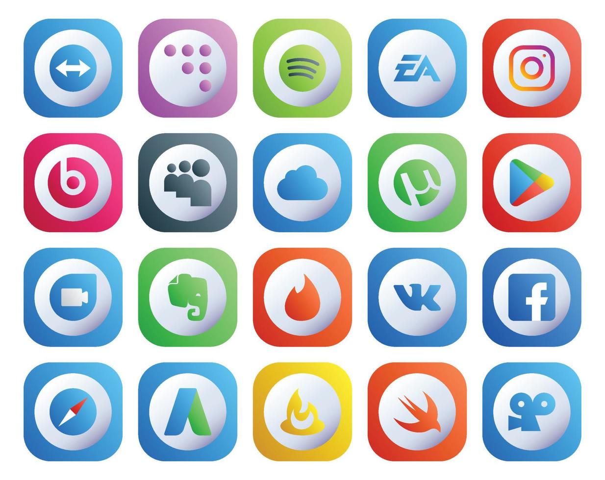 20 Social Media Icon Pack Including facebook tinder myspace evernote apps vector