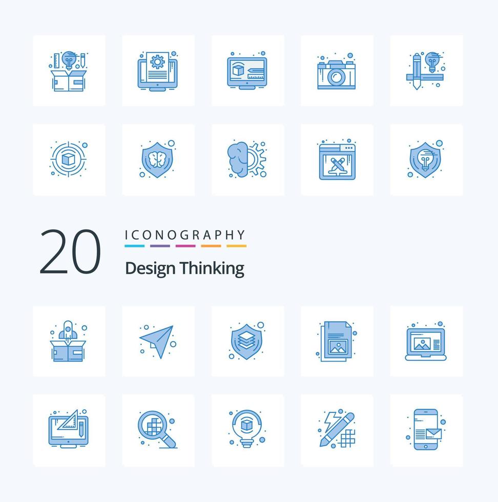 20 Design Thinking Blue Color icon Pack like draw image design gallery business vector