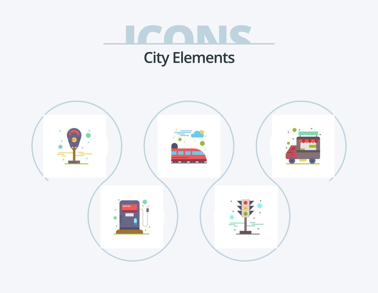 City Elements Flat Icon Pack 5 Icon Design. . truck. meter. shop. train vector