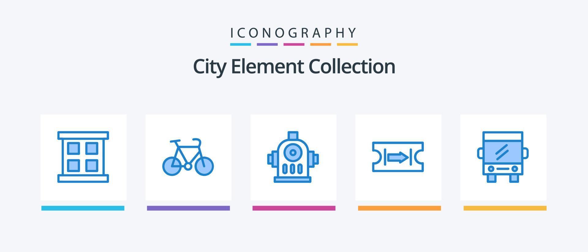 City Element Collection Blue 5 Icon Pack Including . transport. hydrant. buss. journey. Creative Icons Design vector