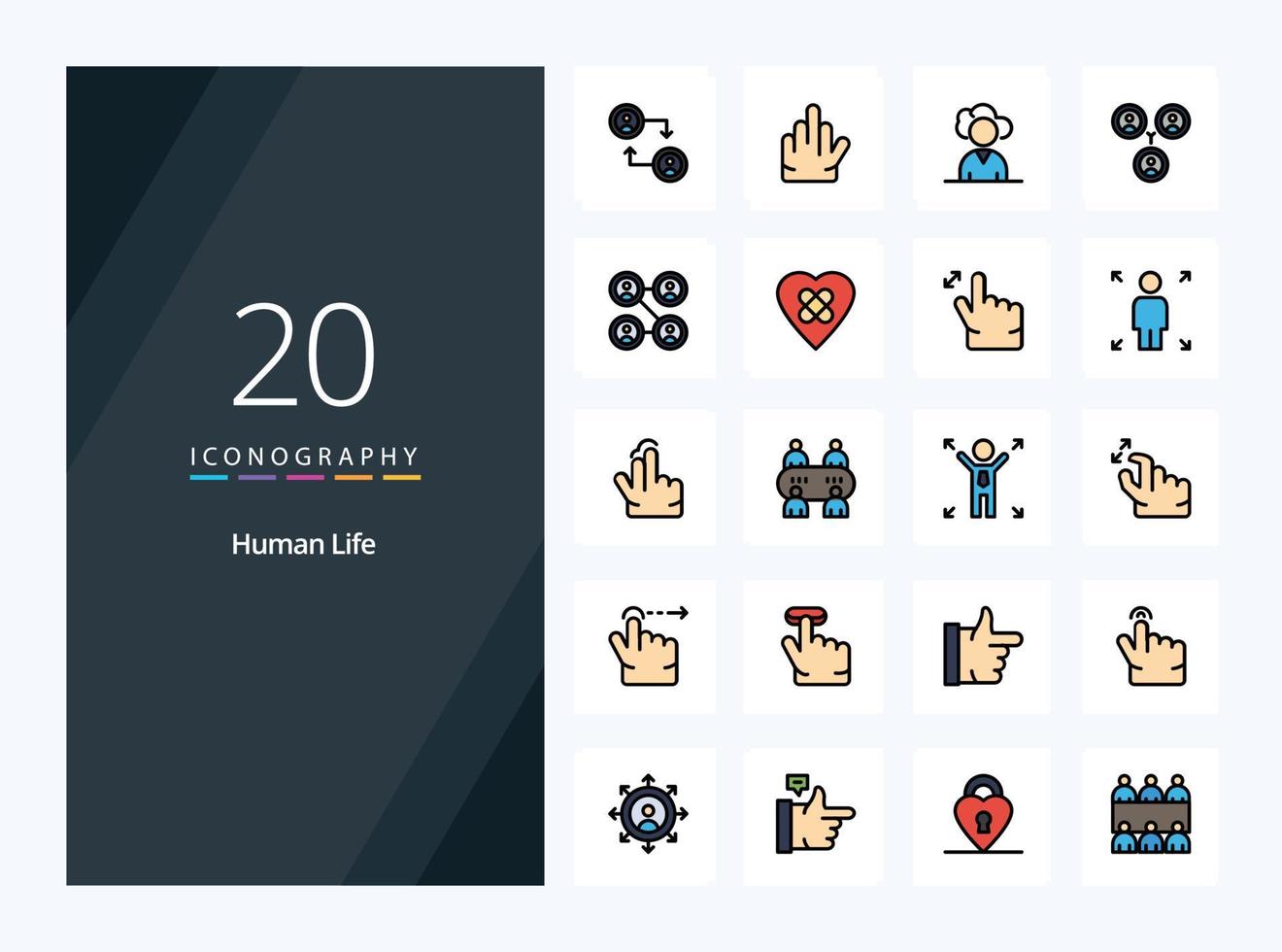 20 icono lleno de línea humana para presentación vector