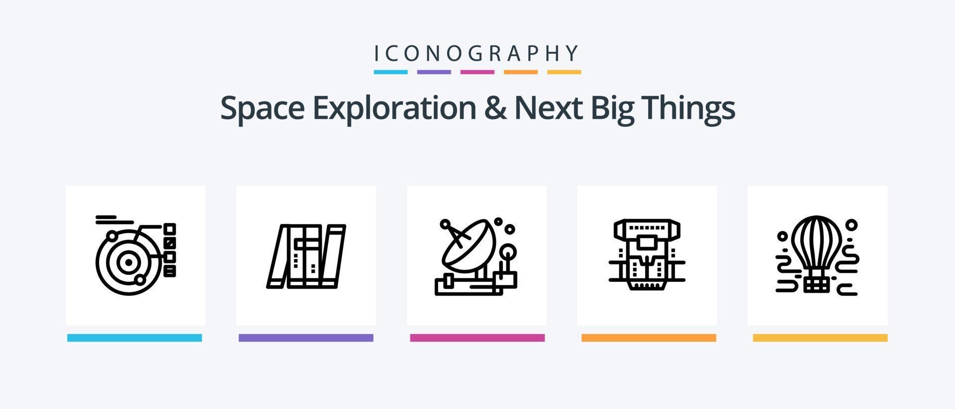 paquete de íconos de la línea 5 de exploración espacial y próximas grandes cosas que incluye laboratorio. construcción. panel. investigación. genética. diseño de iconos creativos vector