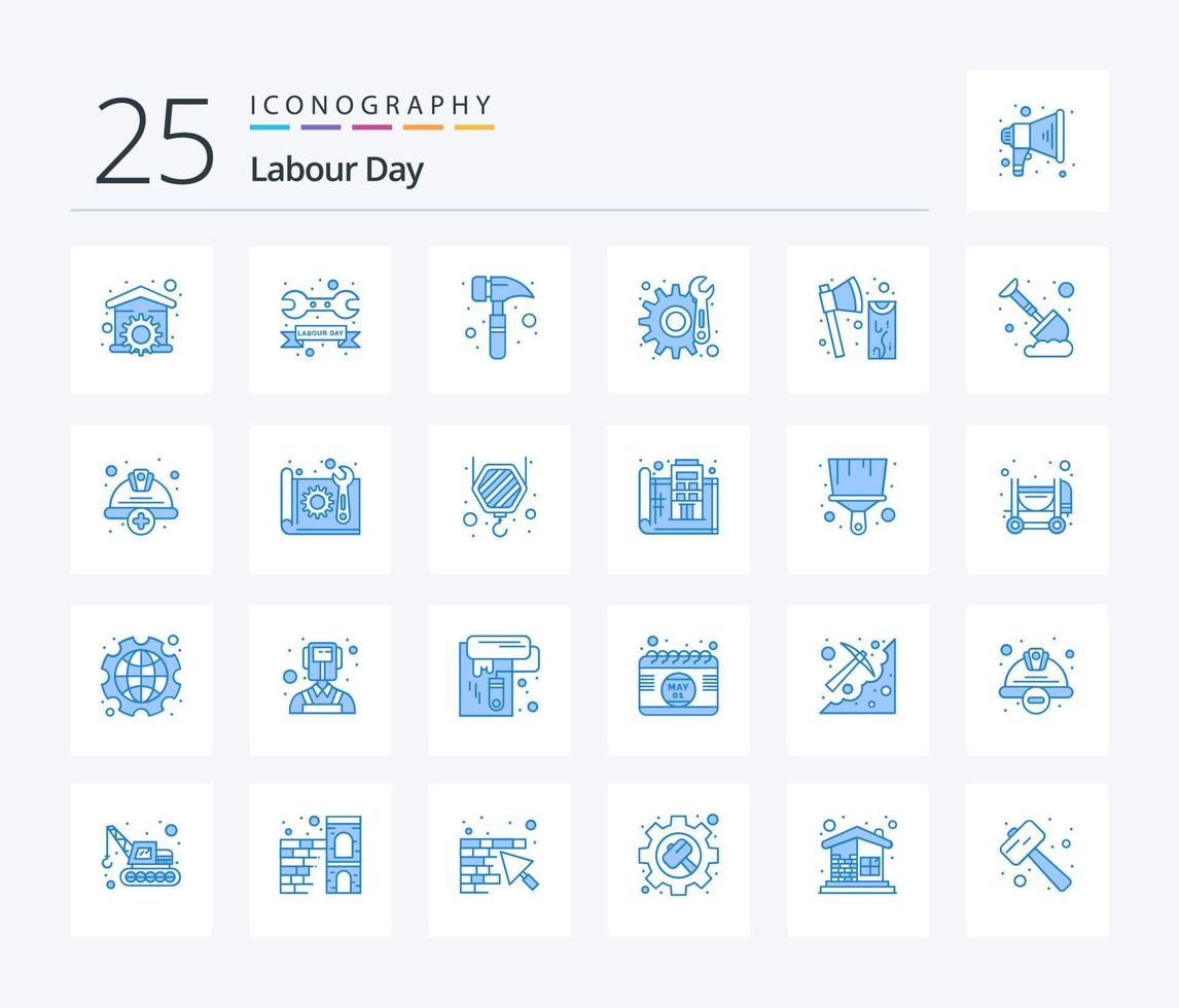 Labour Day 25 Blue Color icon pack including construction. repair. wrench. maintenance. watch kit vector