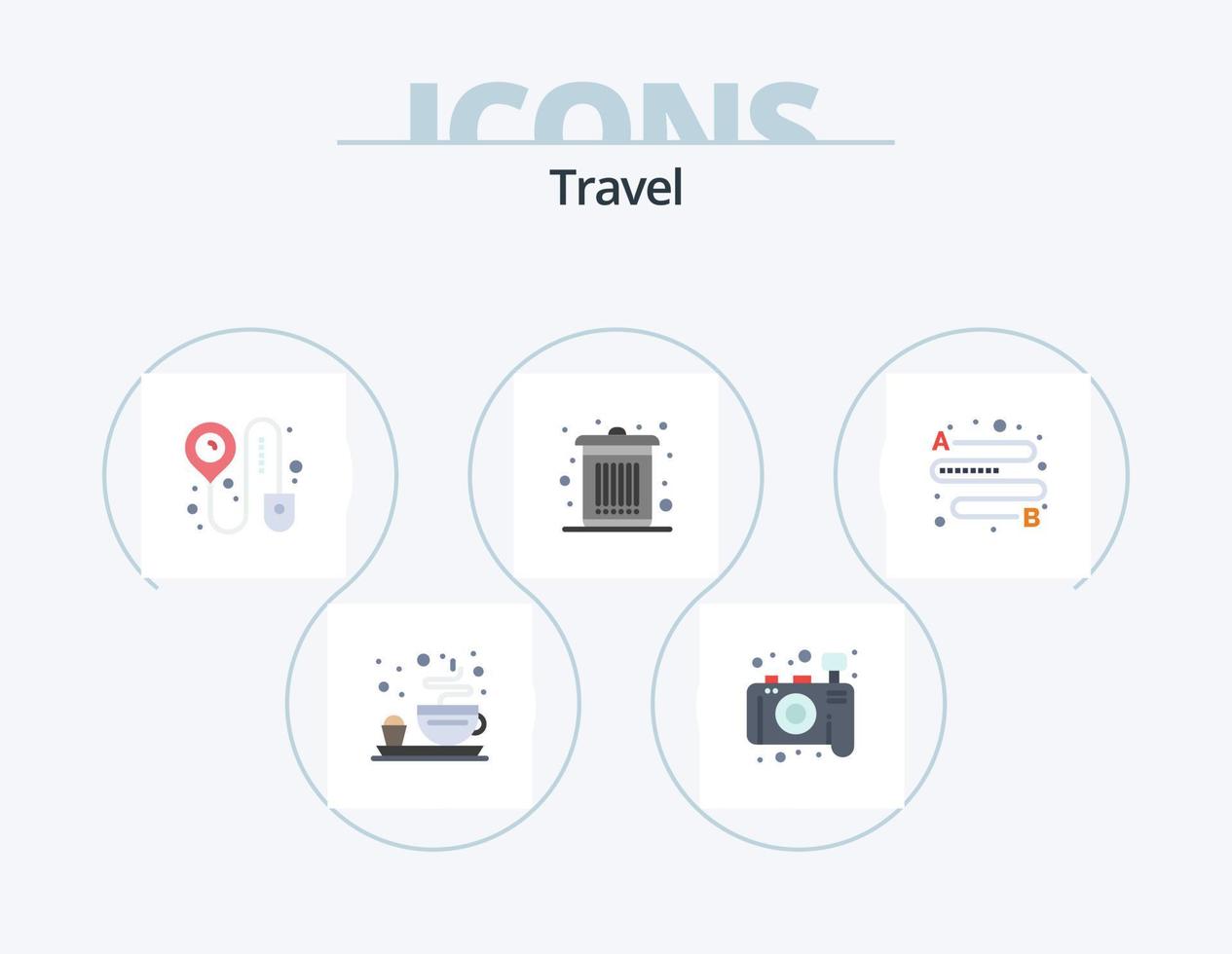 paquete de iconos planos de viaje 5 diseño de iconos. . lugar. en línea. viajar. desperdiciar vector