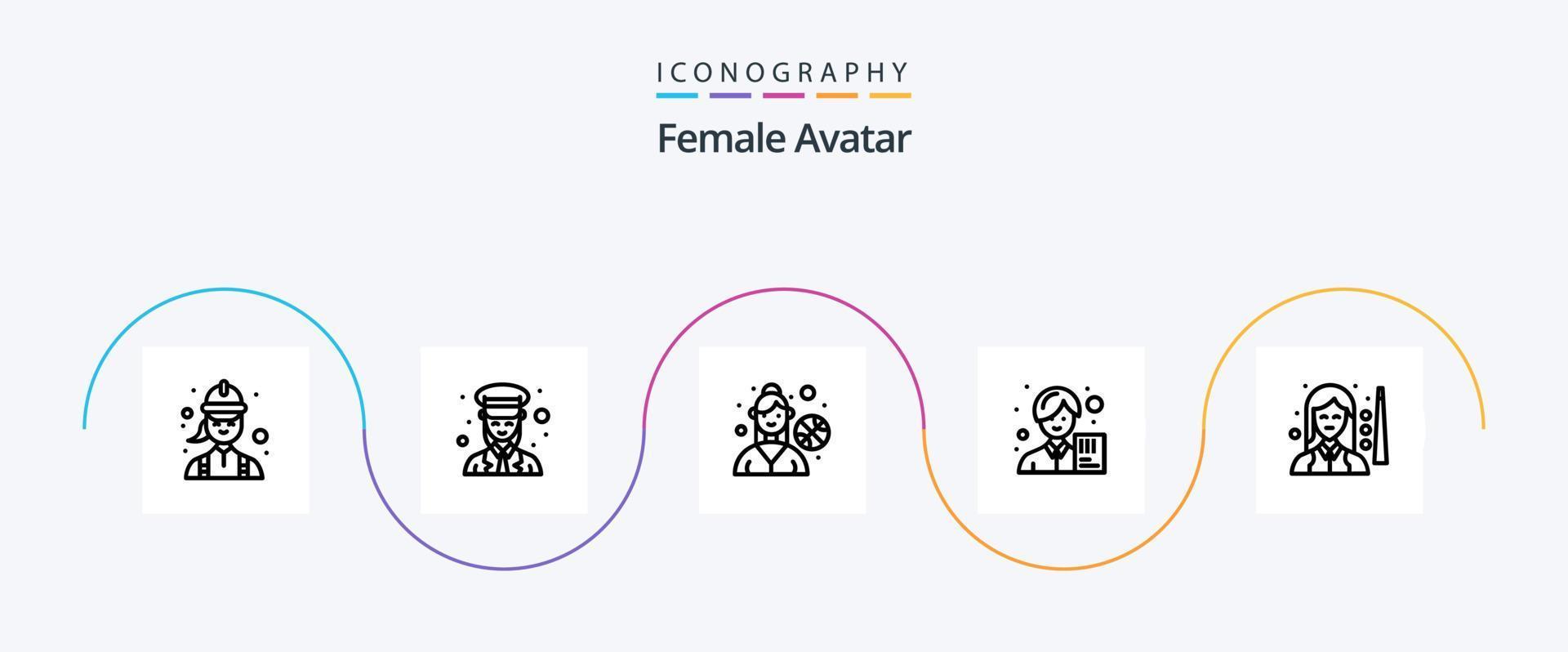 Female Avatar Line 5 Icon Pack Including female. asian. police. analyst. outdoor game vector