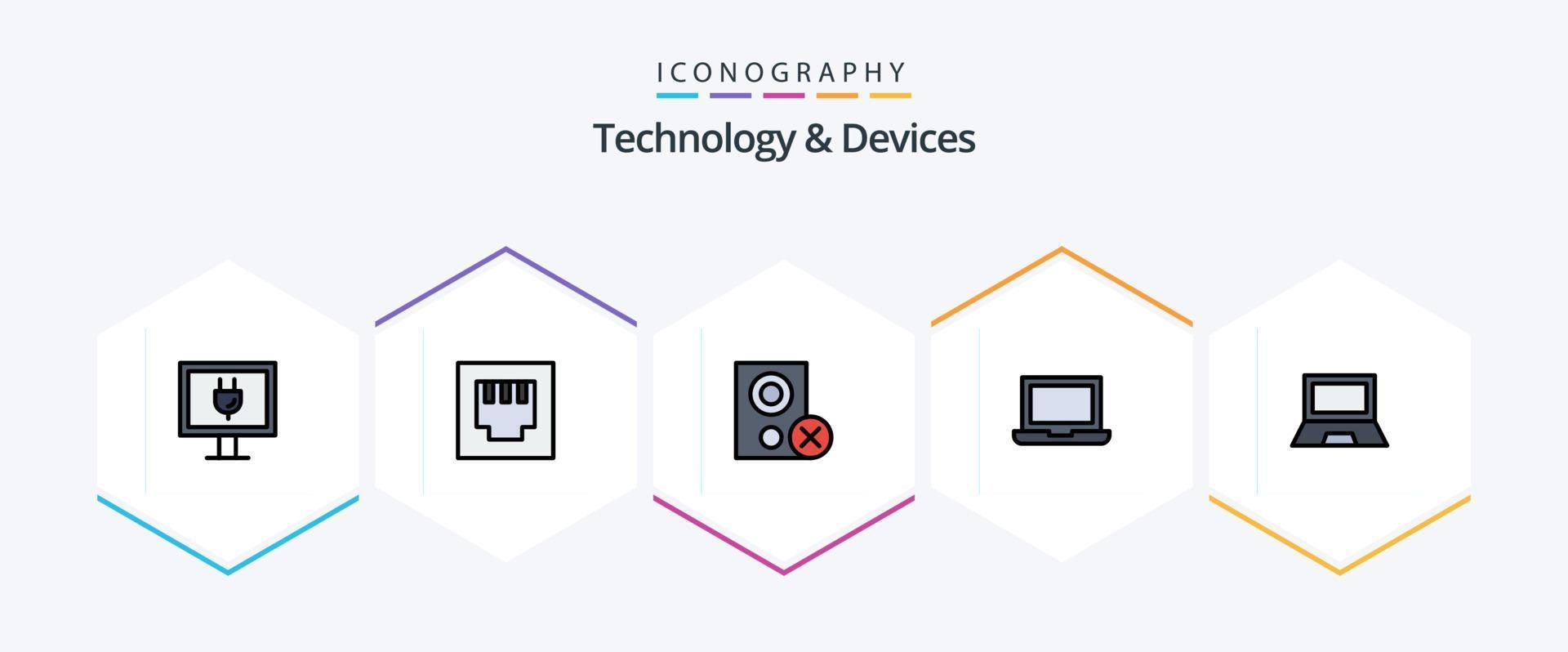 Devices 25 FilledLine icon pack including laptop. gadget. hardware. devices. macbook vector