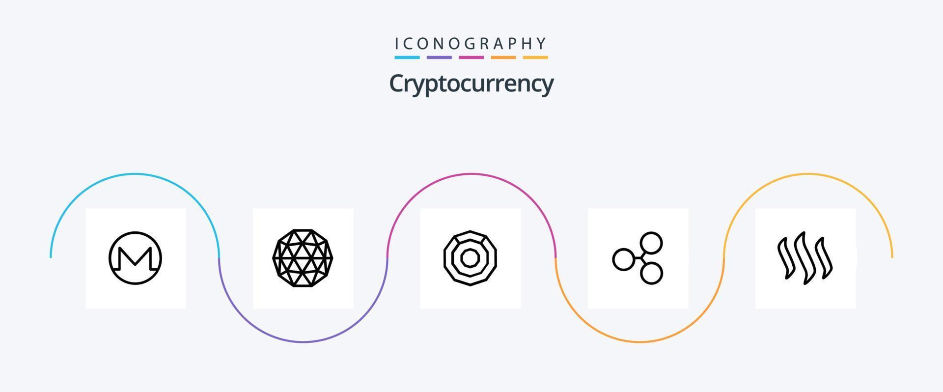 paquete de iconos de la línea 5 de criptomonedas que incluye ondulación. cripto moneda criptográfica. moneda vector