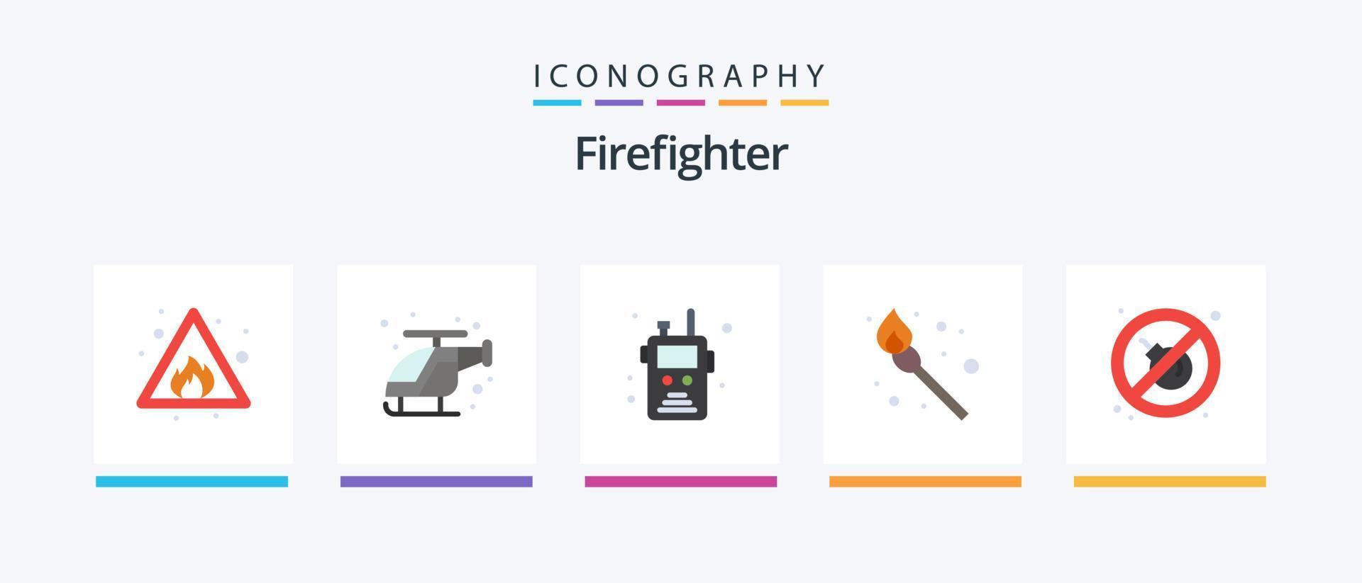 Firefighter Flat 5 Icon Pack Including place. fire. police radio. match. camping. Creative Icons Design vector