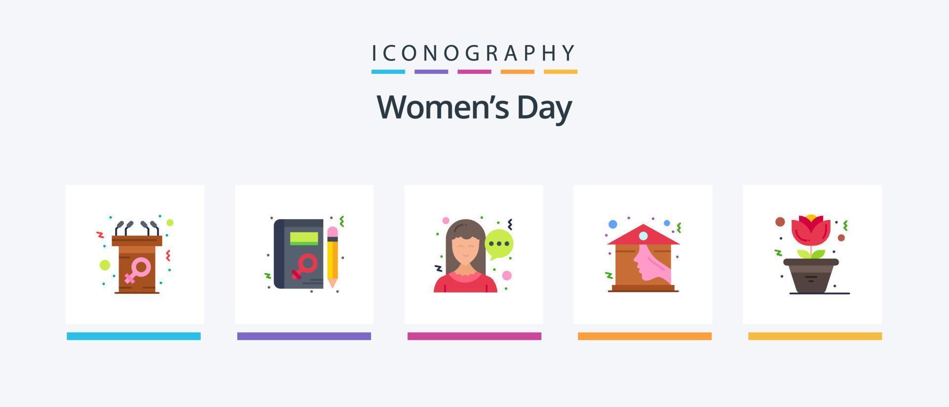 Womens Day Flat 5 Icon Pack Including flower. roof. learning. real estate. home. Creative Icons Design vector