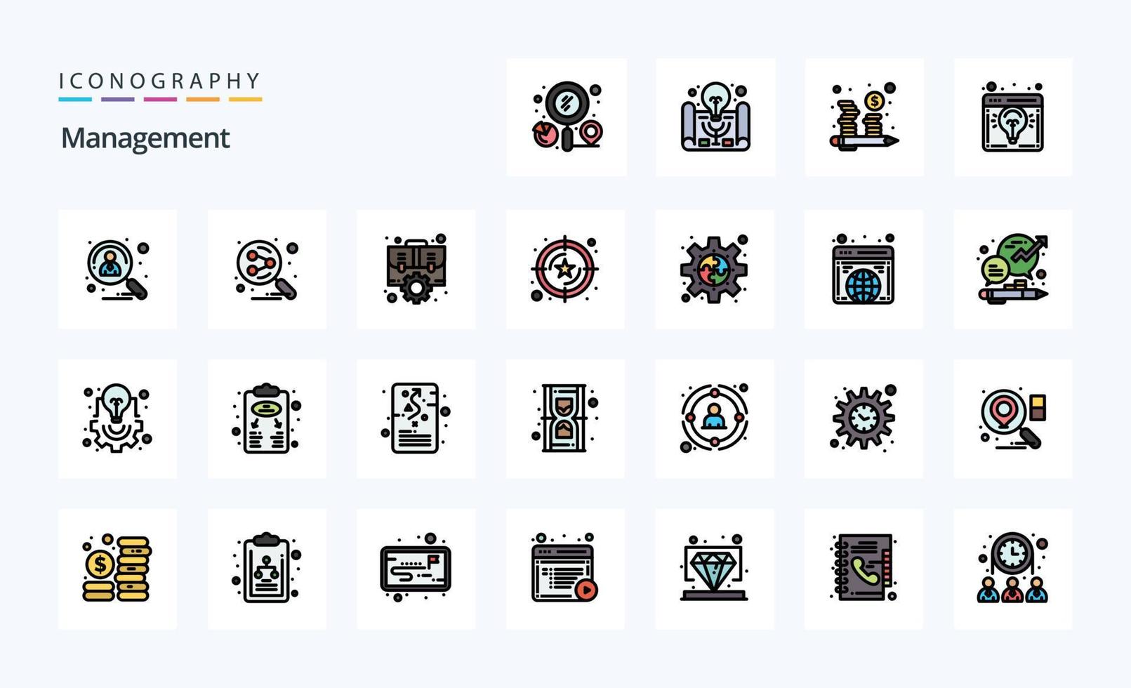 25 Management Line Filled Style icon pack vector