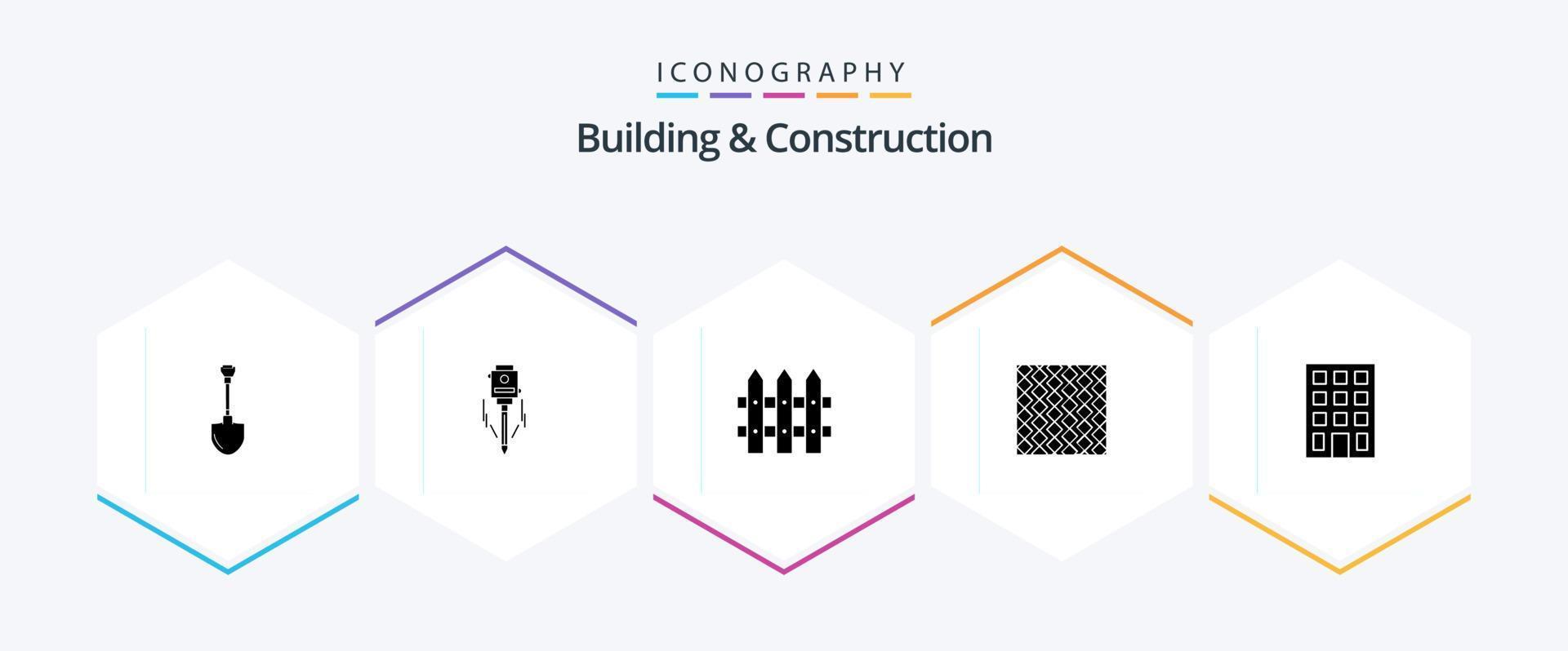 paquete de iconos de 25 glifos de construcción y construcción que incluye rayas. losa. nivel. piso. jardín vector