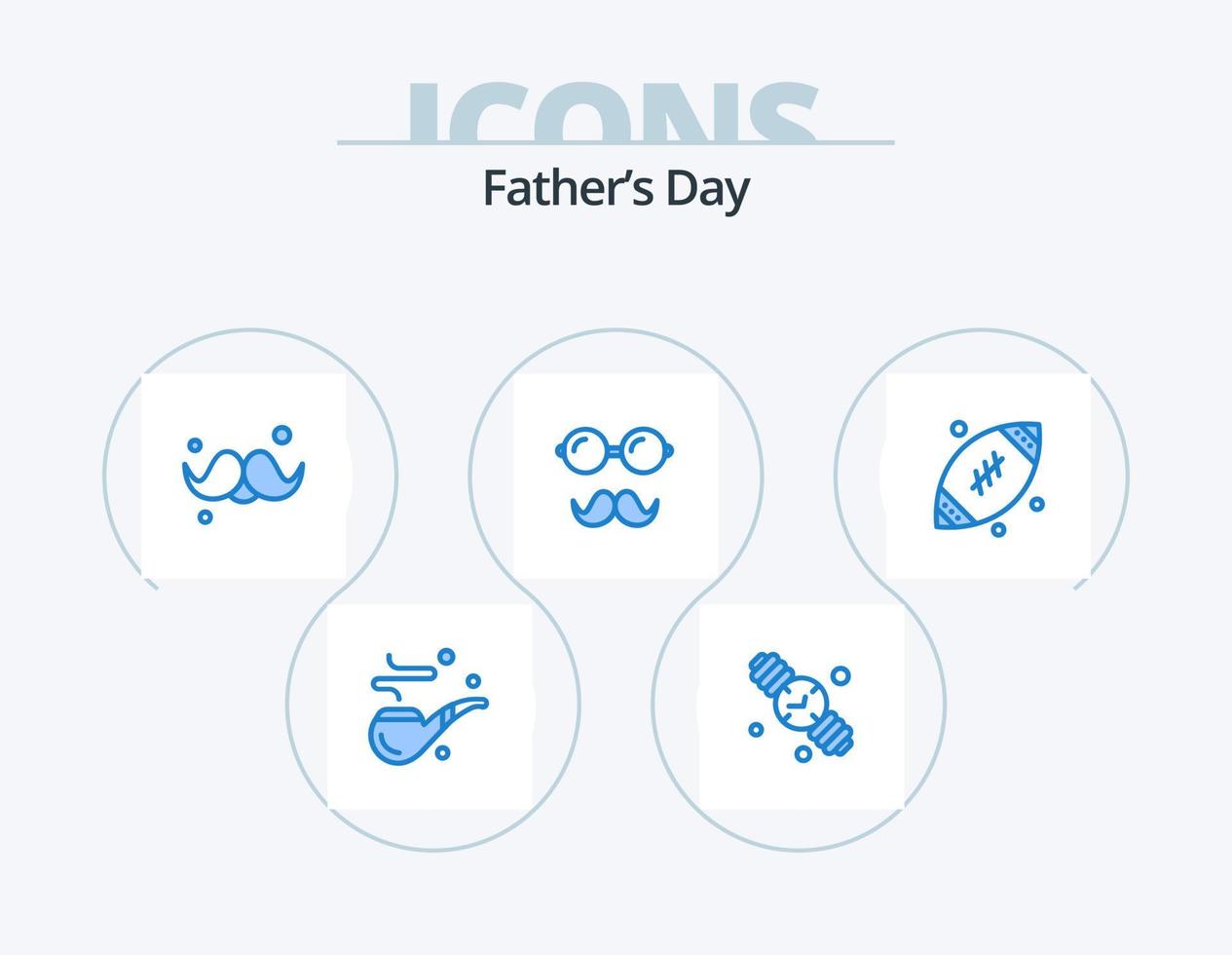 Fathers Day Blue Icon Pack 5 Icon Design. dad. glasses. accessories. father. gentleman vector